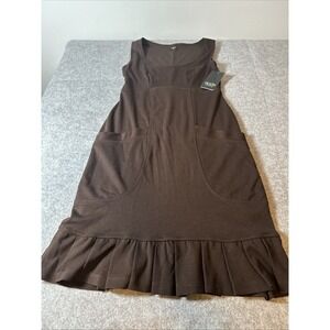 OLIAN Maternity Brown Jersey Dress Pockets Ruffle Hem Panel Jumper XS Career USA